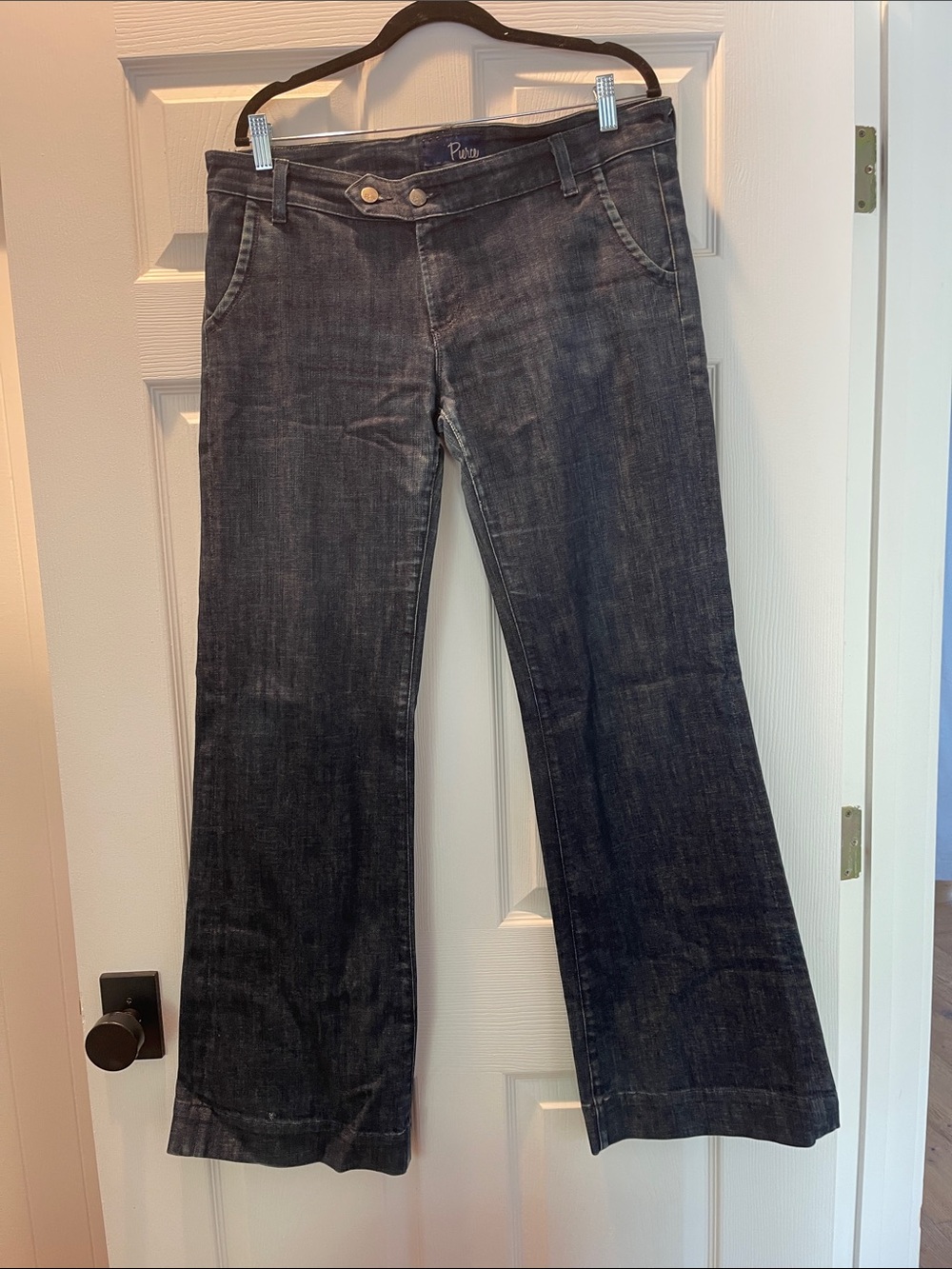 Pierce Dark Indigo Flare Jeans with Double-Button Waist